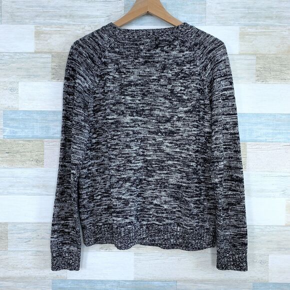 Lands End Marled Drifter Sweater Gray Black Ribbed Womens Large Petite LP 14 16 - Picture 4 of 7